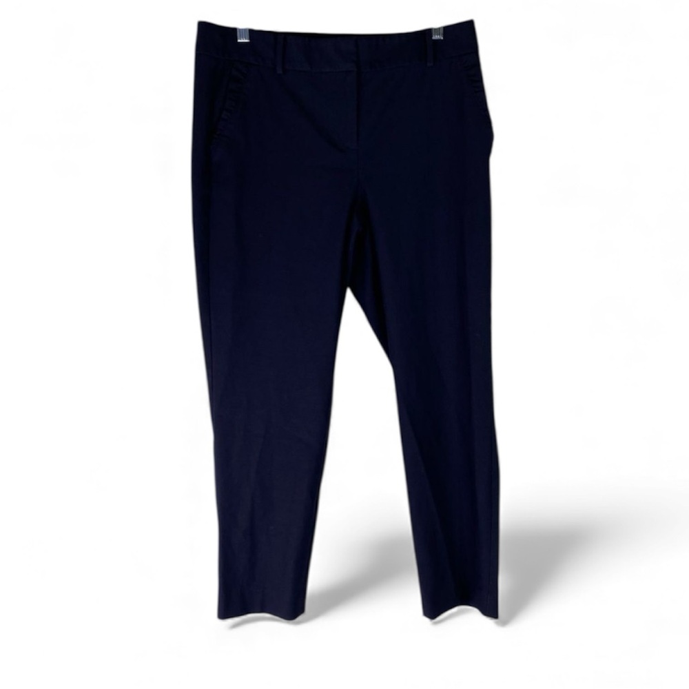 Talbots Pants Women’s Navy Blue Ruffle Pocket Ankle Straight Leg Career Work 10